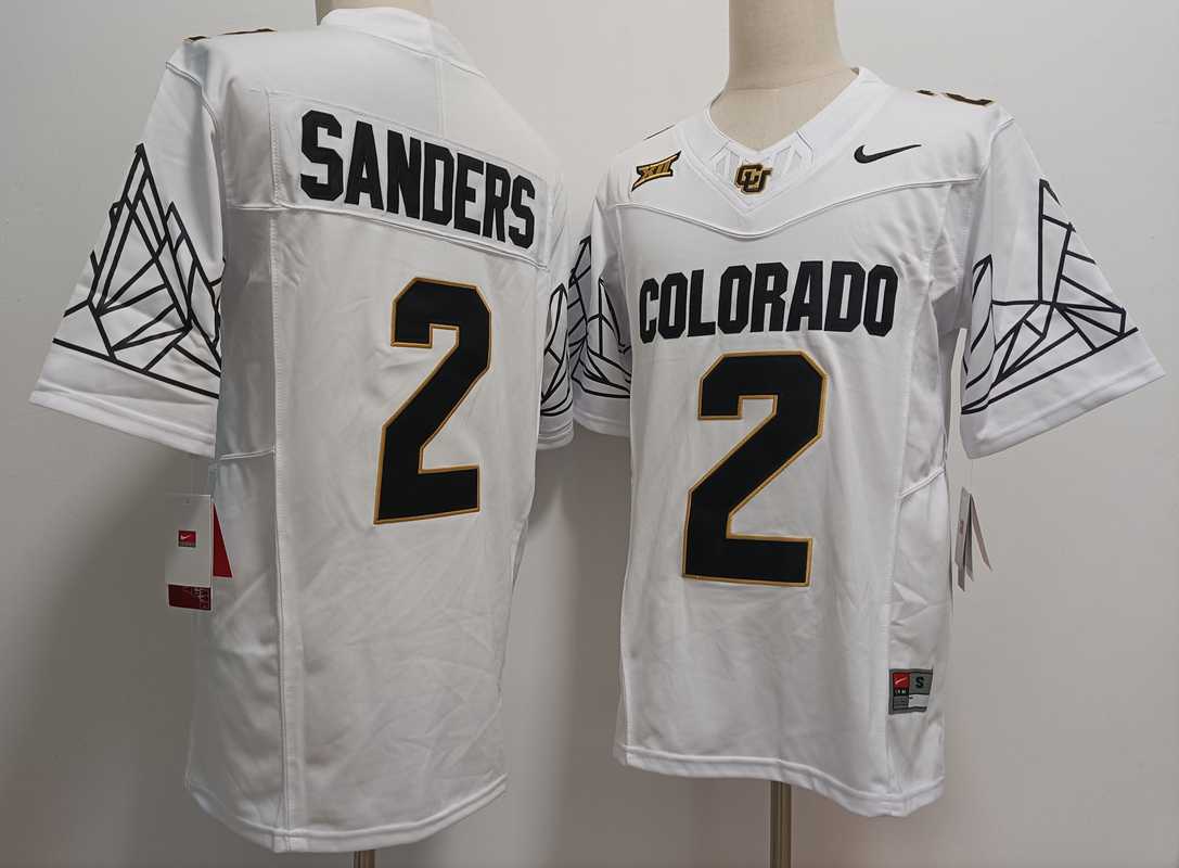 Mens Colorado Buffaloes #2 Shedeur Sanders White Black 2024 Limited FUSE College Football Jersey